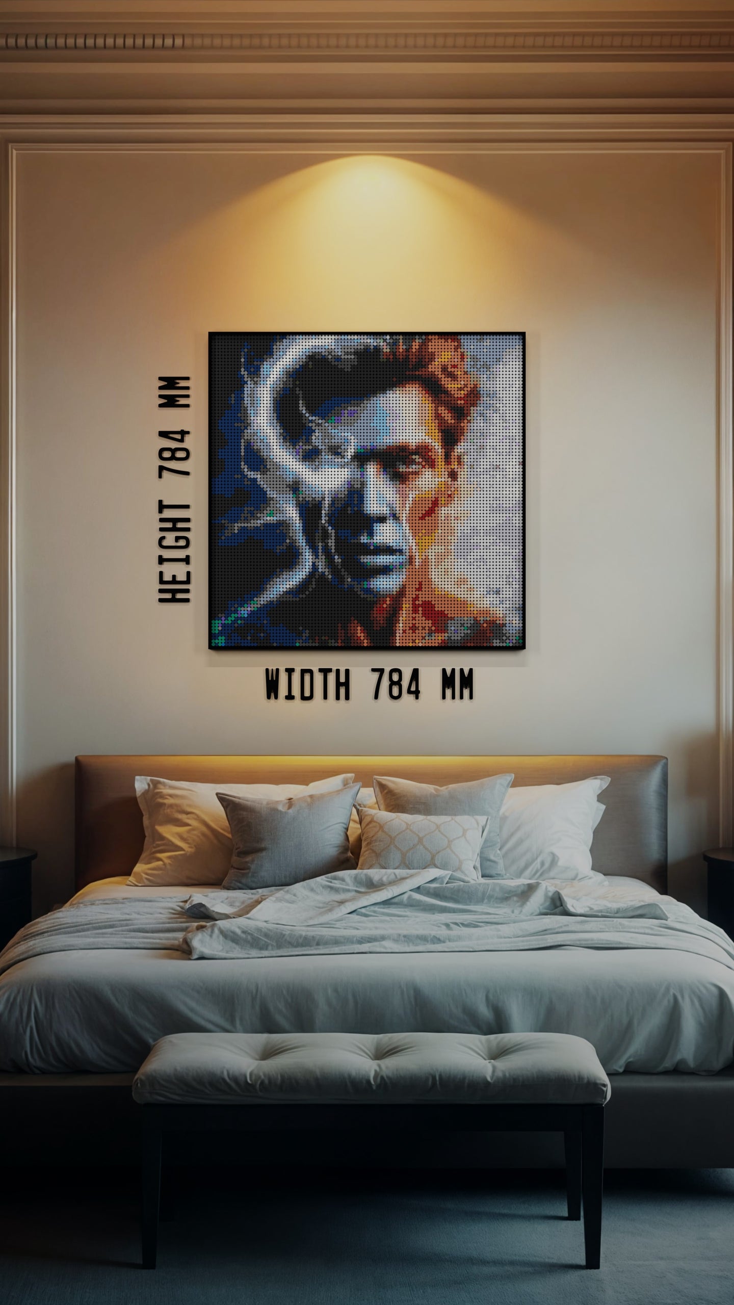 Johnny Omegabyte LEGO® Style mosaic wall art made from colorful plastic bricks